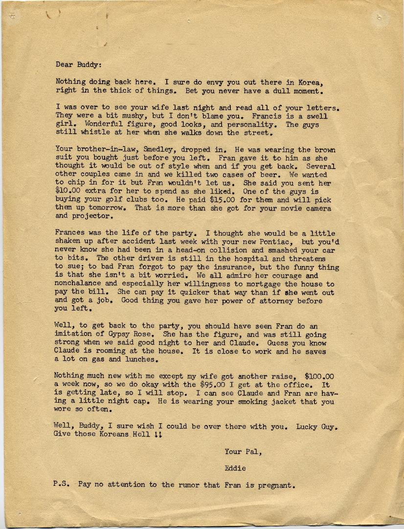 A letter from home, 1952 Korean War.