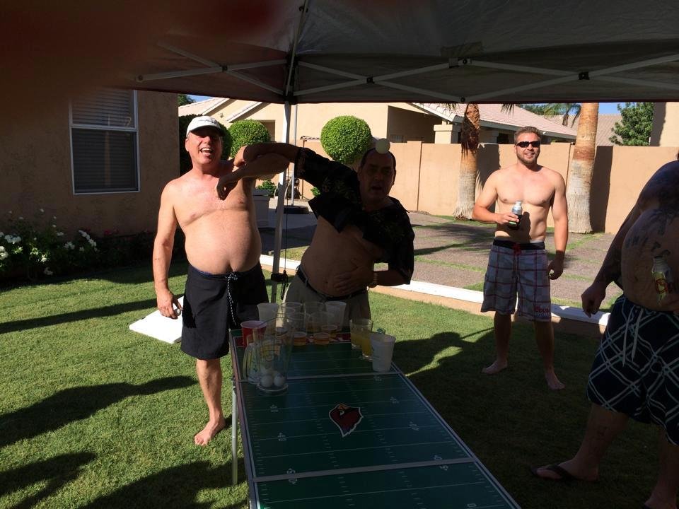 Playing Beer pong happy birthday to Barry