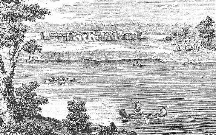 How about a very old picture of Detroit, looks like a peaceful coexistence with the Indians!