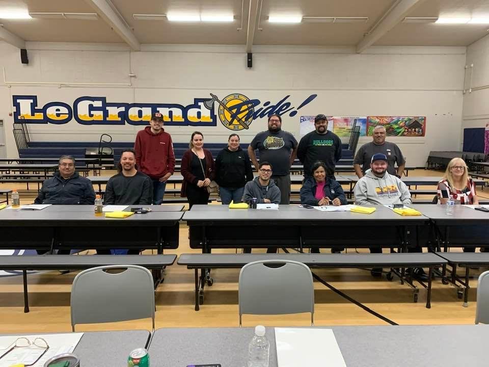 Custodians from LaGrande elementary and high school District attending a three hour cleaning seminar. Thanks to everyone.