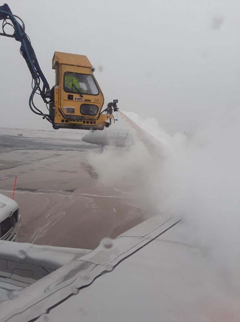 Enjoying sunny Florida's weather this afternoon. This was my view this a.m. from my plane as it was getting de-iced