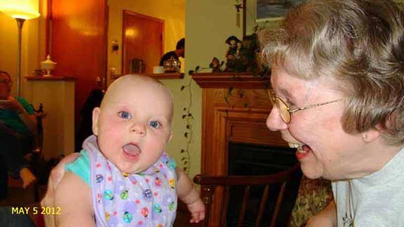 Jill says "Hi"...and Grandma Joan is laughing, 'cuz her newest granddaughter is so cute!