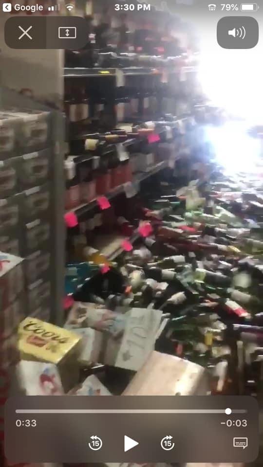 It’s always the alcohol aisle that takes such a hit in a earthquake. 6.4 hits 150 miles north of L.A.this morning.