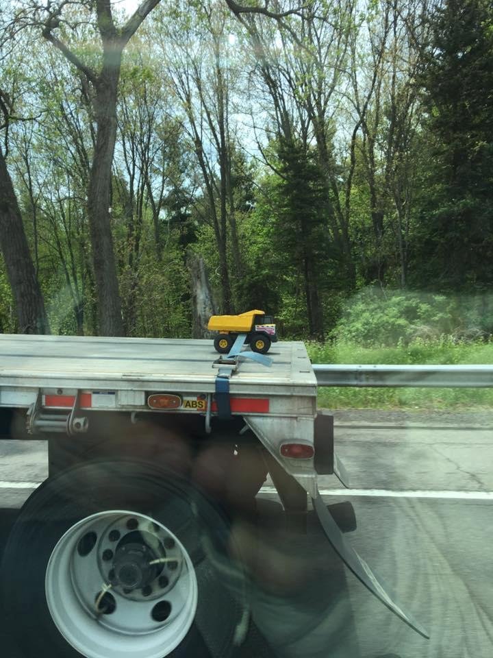 On the thruway headed east, passed this tractor trailer with this huge load.