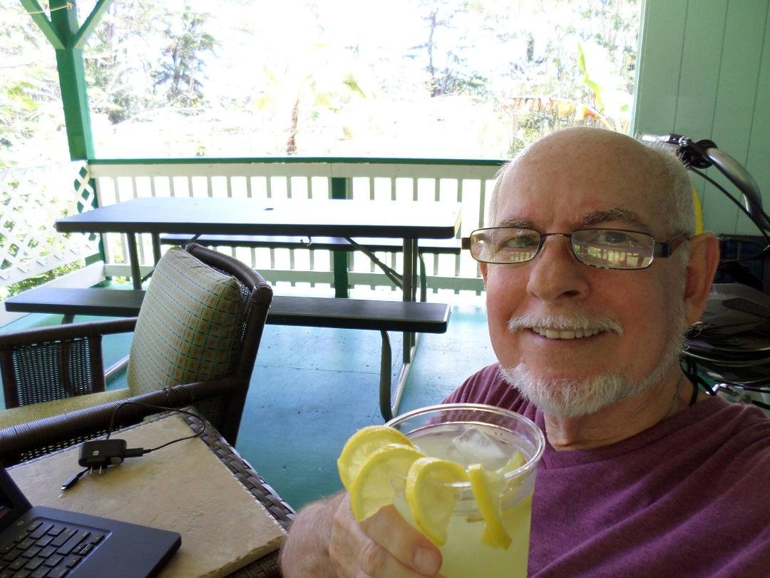 Having a wonderful time in Pahoa, Hawaii. This is life in paradise....sitting back dodging trees falling in the hurricane and the increasing danger of lava inching towards Pahoa.