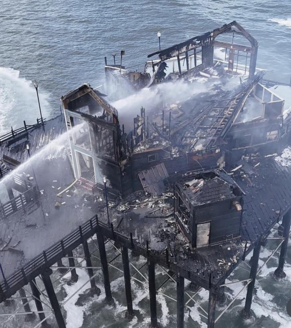Oceanside Pier News for my fellow Marine brats out there who were here or near here at some time. The former Ruby's Restaurant is completely destroyed by fire. This is what they are saying is the remains of the10% of the bu