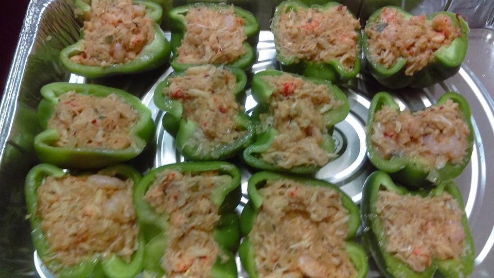 Seafood stuffed bell peppers with LA. Shrimp,Crabmeat and crayfish tails.