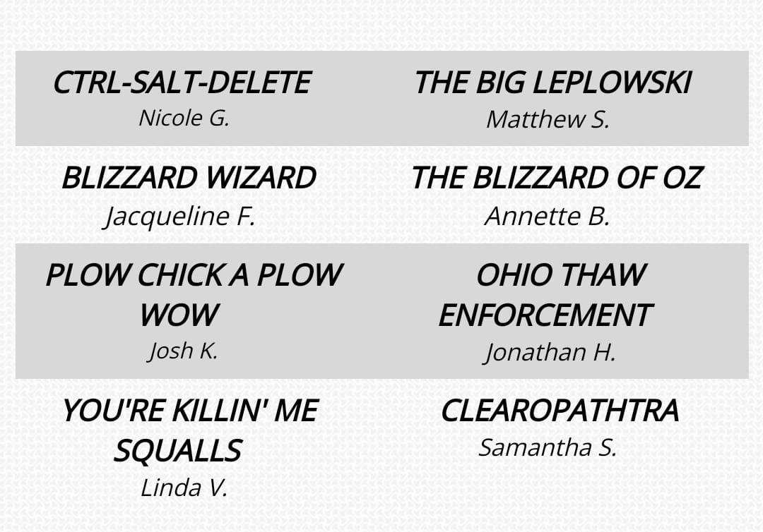In case you missed it, here are the snowplow truck name winners this year.