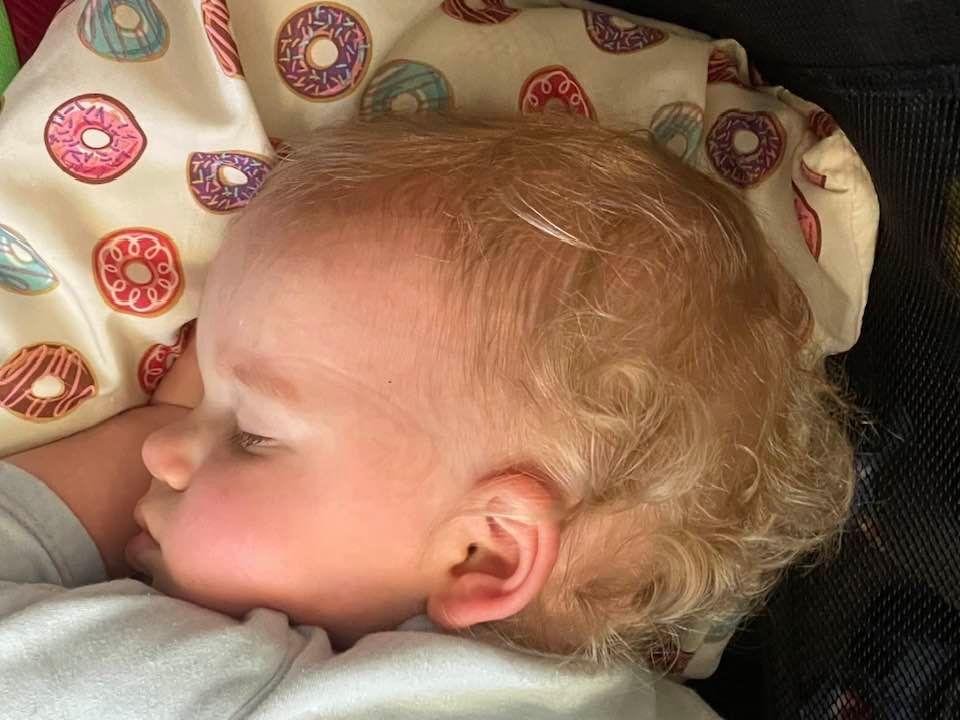 Can’t believe the curls he has. One day they may be cut off, but wonder if some will stay underneath his hair like his Pop’s did.
