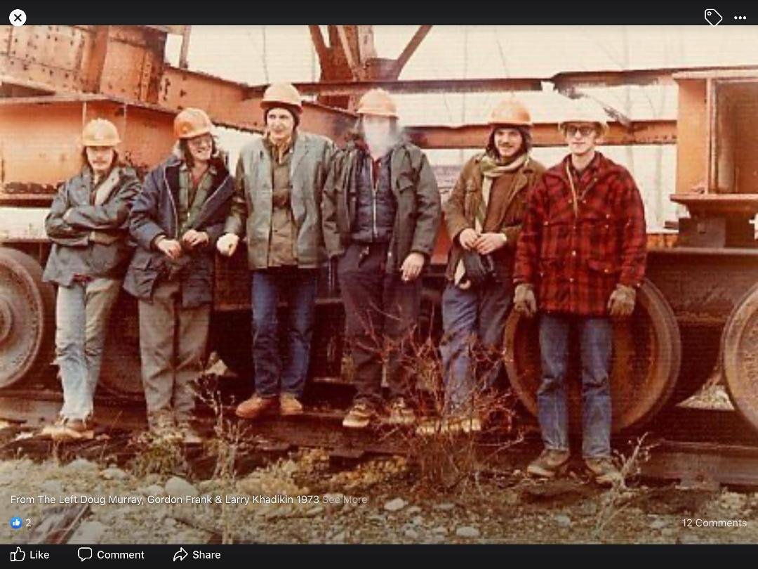 my son just send me this picture that posted it on people of nelson.. its the 7 mile dam south of Fruitvale..the first three I know and terry biccum with the red coat.. can't remember the names of the other two between lar