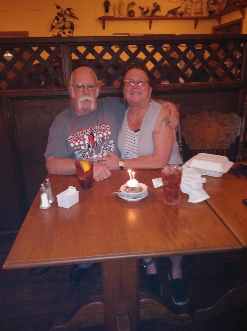 Peach bread pudding with this man. Wonderful anniversary dinner date.