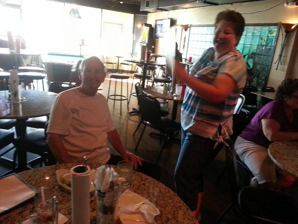 Friend helping Bill cool down