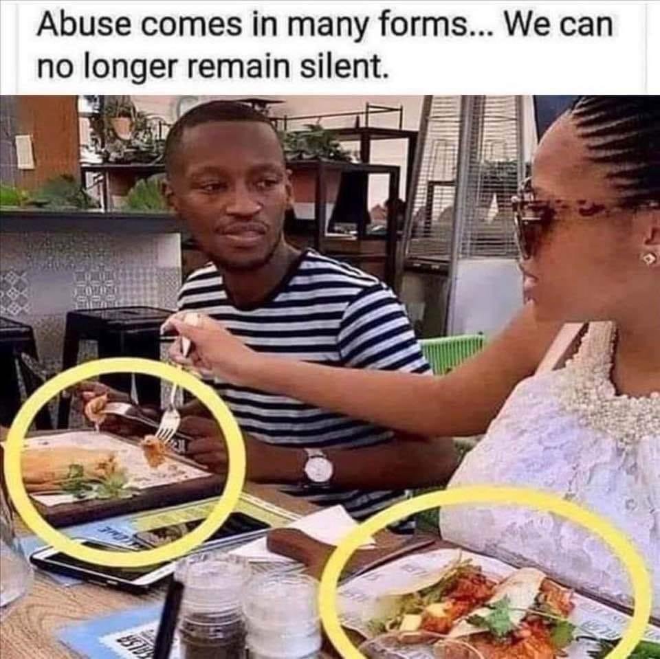 Does your wife or girl friend order her food and then try to force you to split it. Even thought you placed your own order and do not want her stupid ass food? This abuse needs to end. Men all over are tired of only getting