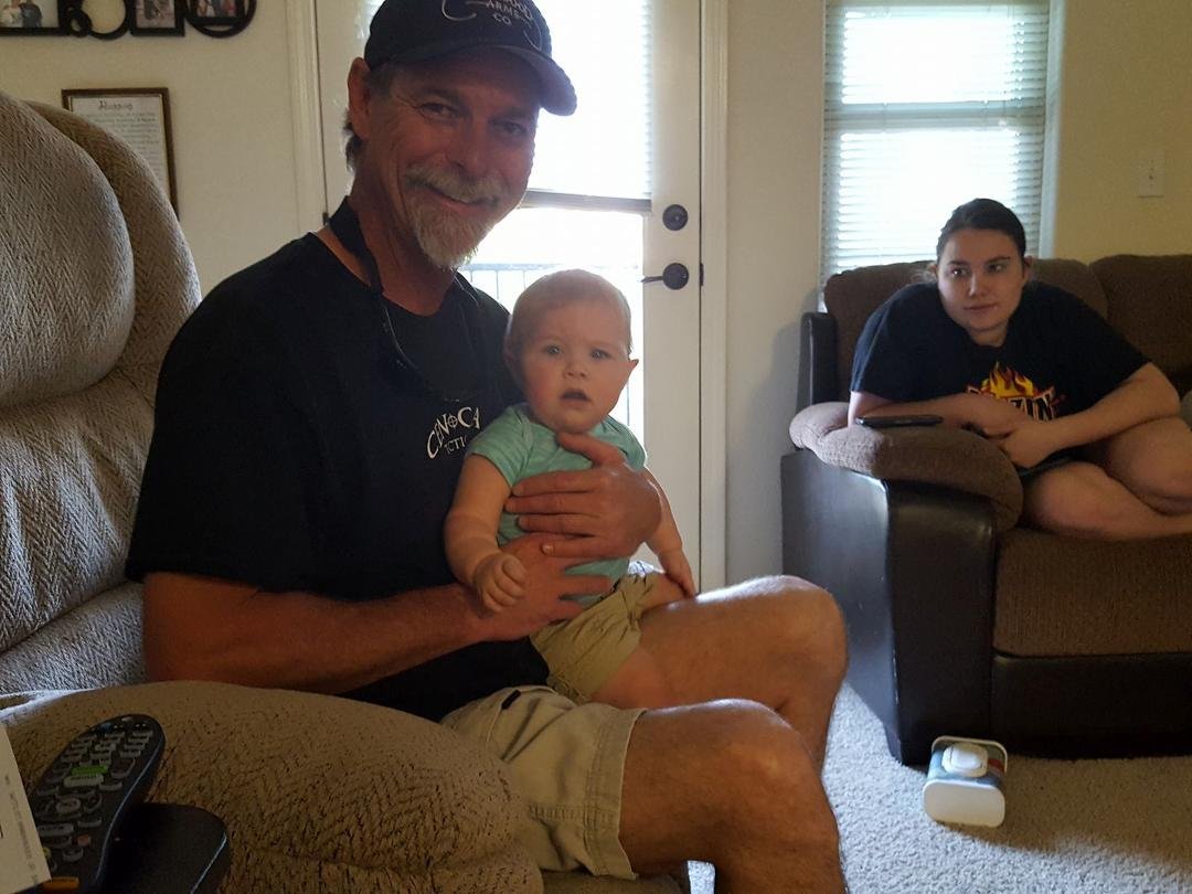 My son, visiting with granddaughter and great granddaughter.