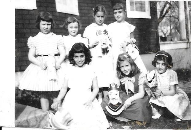 Maybe a birthday party?  Back row:  Donna Limone Albanese, Linda Gill, Beth Fogleman, Janice Gill.  Front row:  Joan Lidonici, Me, Vicky Schoenfeld