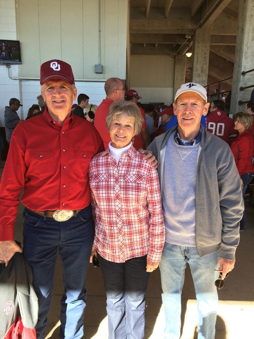 RHS 63 classmates get together in Norman Oklahoma. Nelson Evans, Kathey Holmaas Drummond and her husband Gordon.