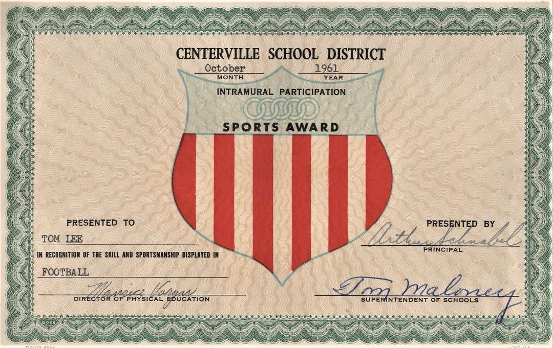 MIA CULPA ! Yes that last posted award was Glenmoor. Here is a right proper one from Centerville.