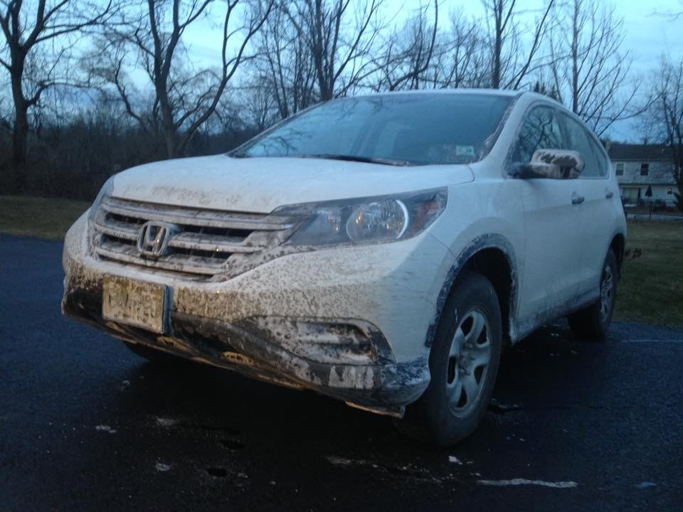 This is my car looks like after my daughter's 1,250 mile trip from Lincoln, Nebraska in zero degree weather for 21 hours. "Lookin' for the car wash, yeah!"
