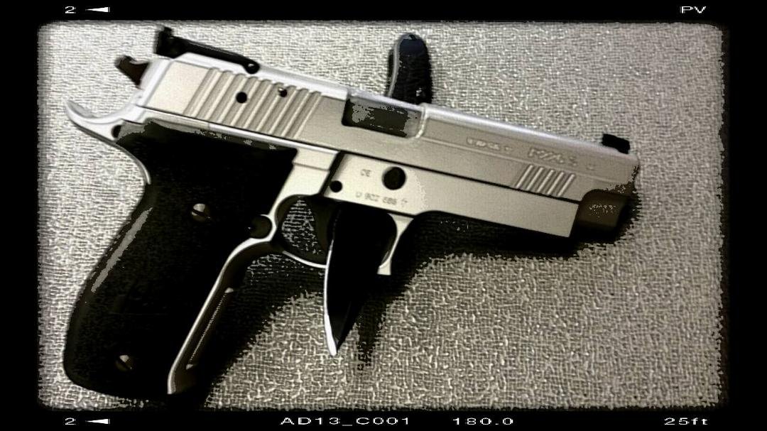 Newest arrival to the stable; 

Sig Sauer 226 X5 Allaround. 

In the right hands, capable of 2" groups at 75 Meters.
(NOT my hands though)