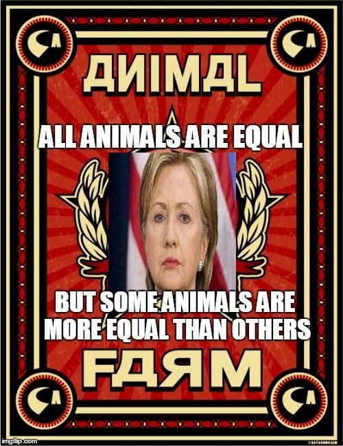 Hillary Clinton is the poster child for the Washington power elite of both parties that believe they are entitled, above the law and should not be accountable to the people....just like the pigs in George Orwell's novel, An