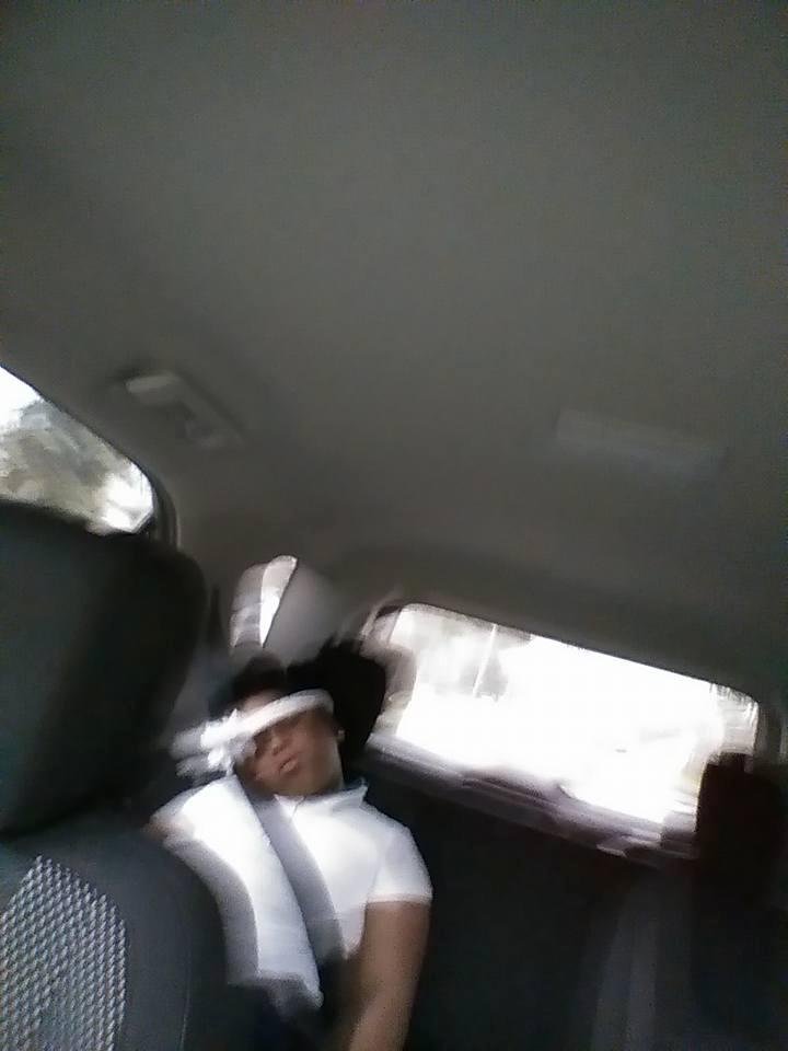 Knocked out on her way to school... Look at the headband :)