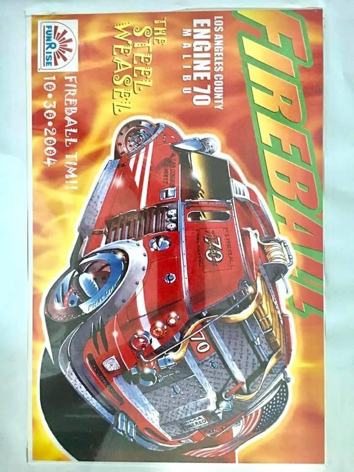 A friend of mine (Fireball Tim) who’s designs cars for Hollywood made a Mini Cooper into a fire engine with my station number on it. He also wrote something on the license plate!