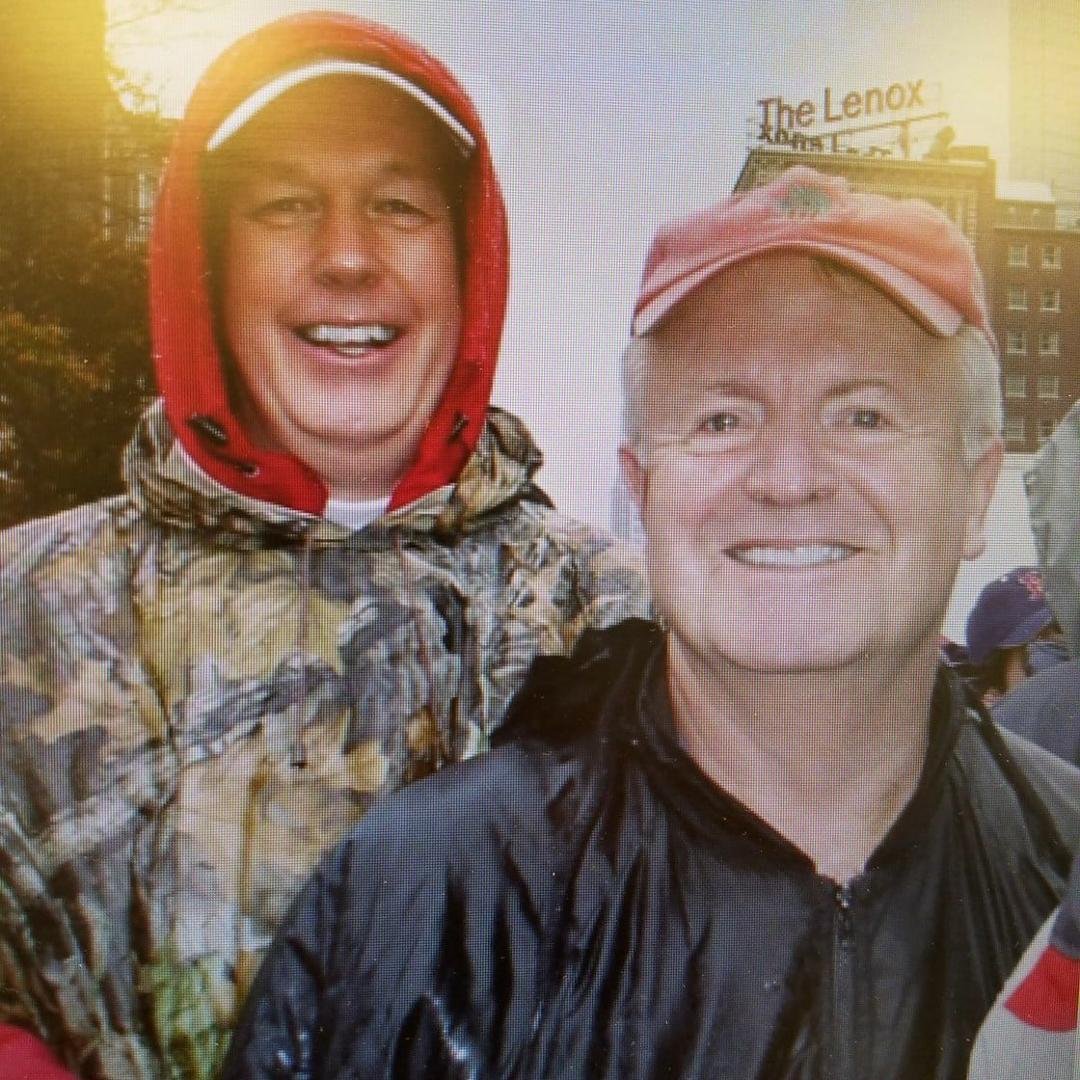 Woody and I at the Red Sox parade in 2004. That nice city of Boston, with 600,000 citizens, had 3,500,000 in for the parade