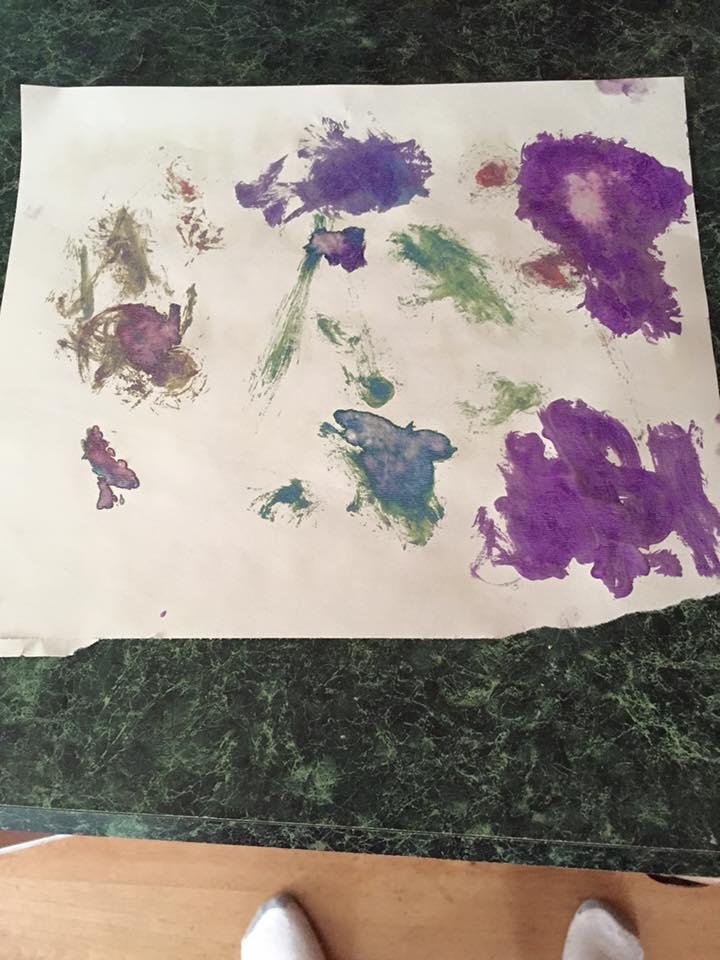 Evan painted these beautiful flowers for me. He said he made them purple because purple is my favorite color & he wanted to make me smile!!!