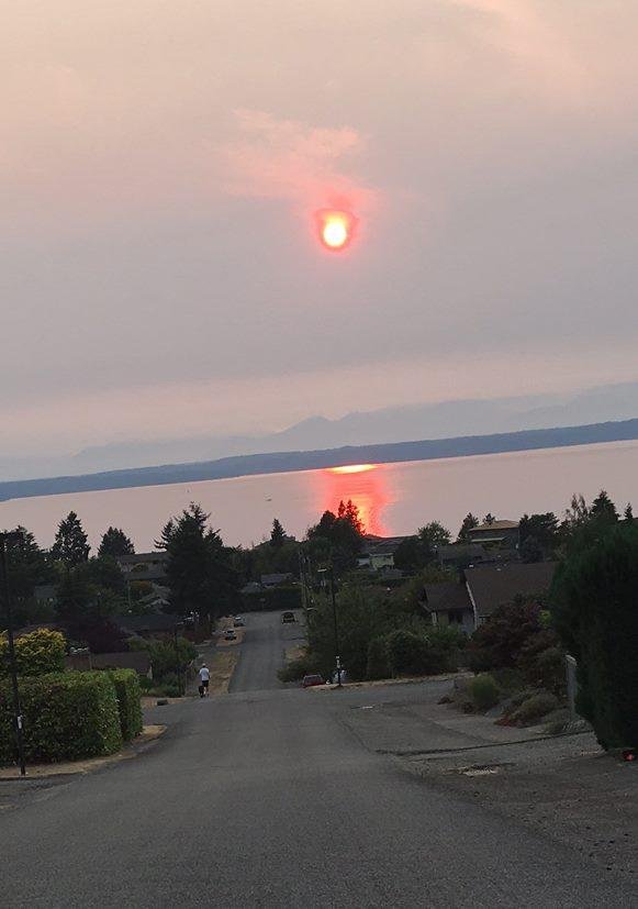 For my cousins in OK (Debbie S Breazeale, Sharon Breazeale & Geneva Breazeale...and my cousin in Florida, Liz Handwerker..a little shot of our sunset tonight. Unfortunately the color is due to the wildfires in our state.