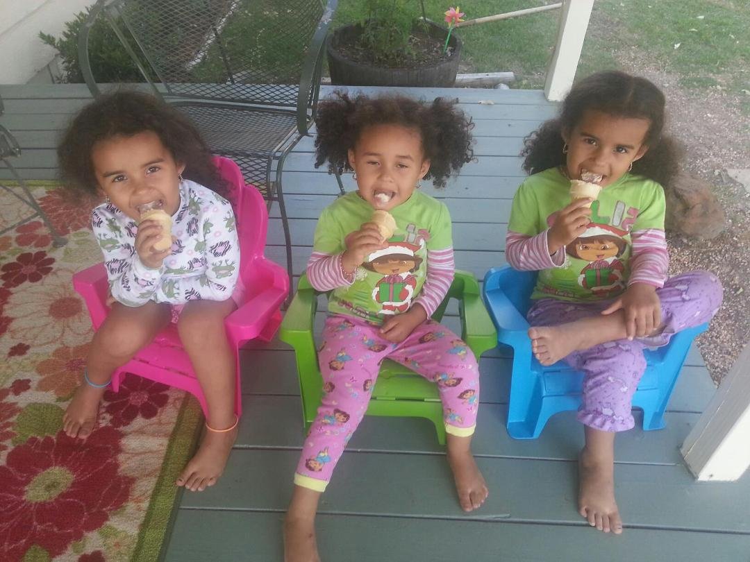 Eating dessert in our new colorful chairs..... excited about both!