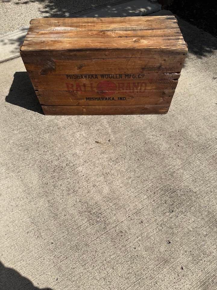 Great advertising wood chest from IN. $50.