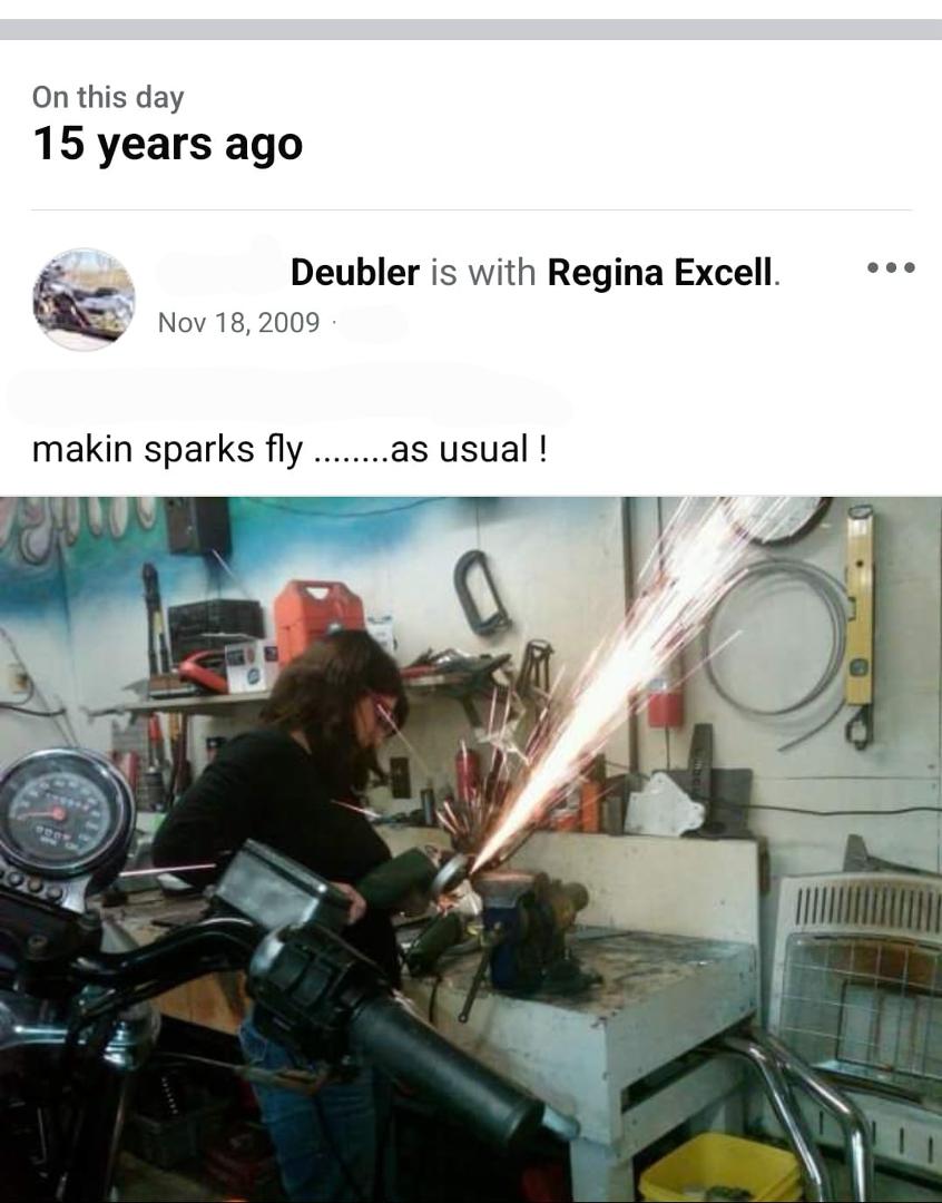 Back in the day, at Deubler's Bad Company Cycle Shop, making parts for my bike. Nowadays, I ride real horsepower more than motorized lol...