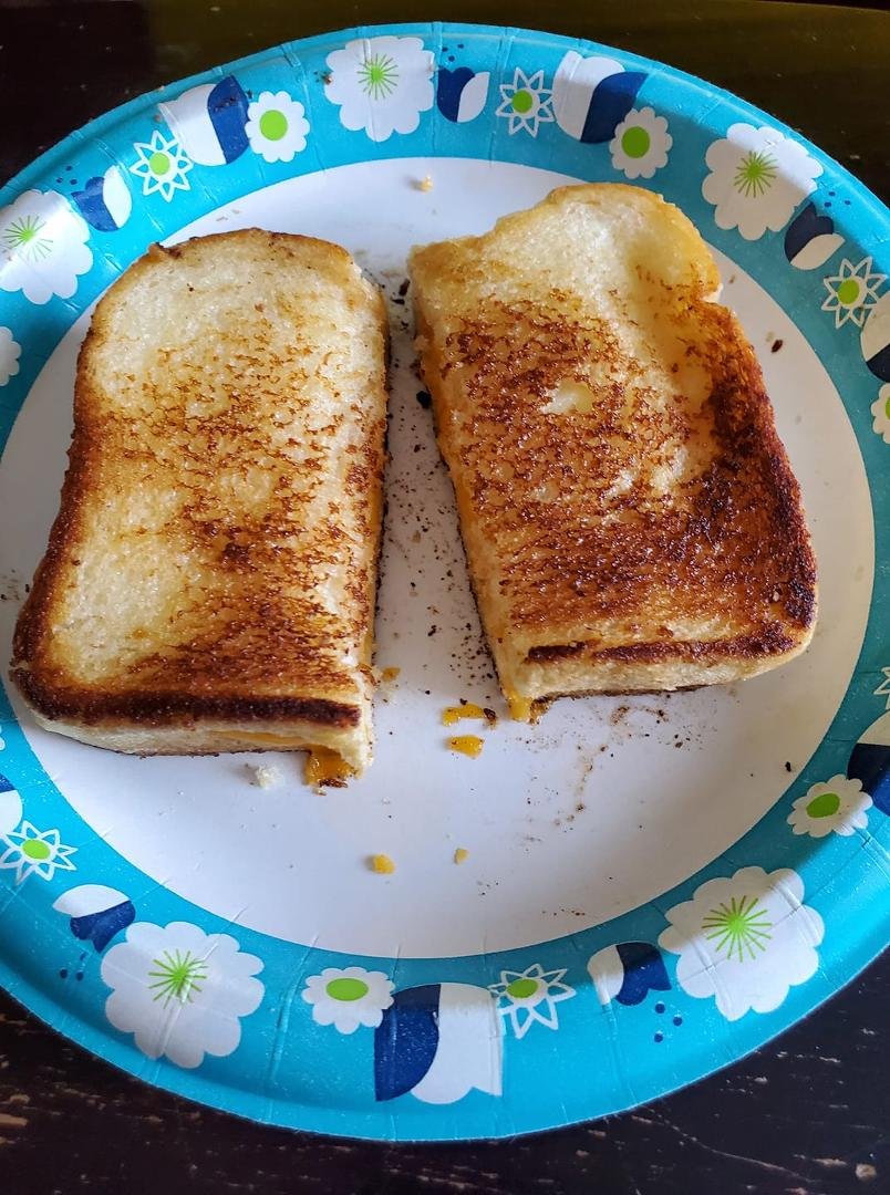 It's what's for lunch. First time making a grilled cheese with mayonnaise instead of butter! Not bad!!