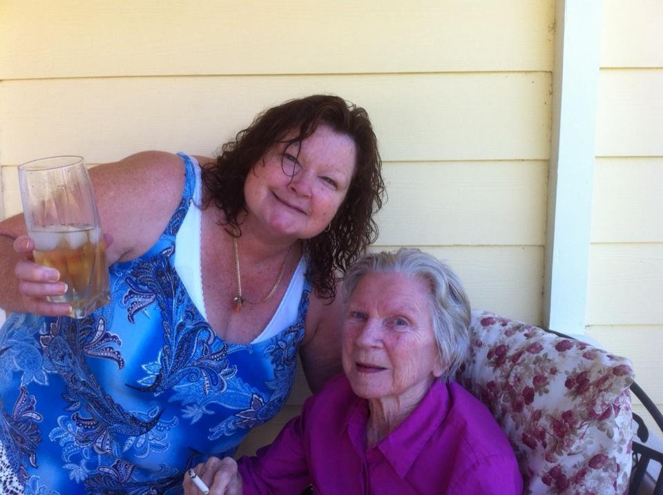 Mama and Lesley on the porch at grandview