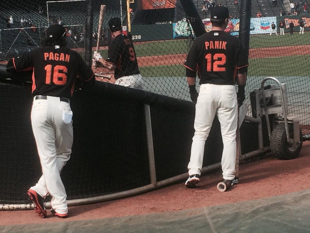Panik and Pagan at Giant batting practice.