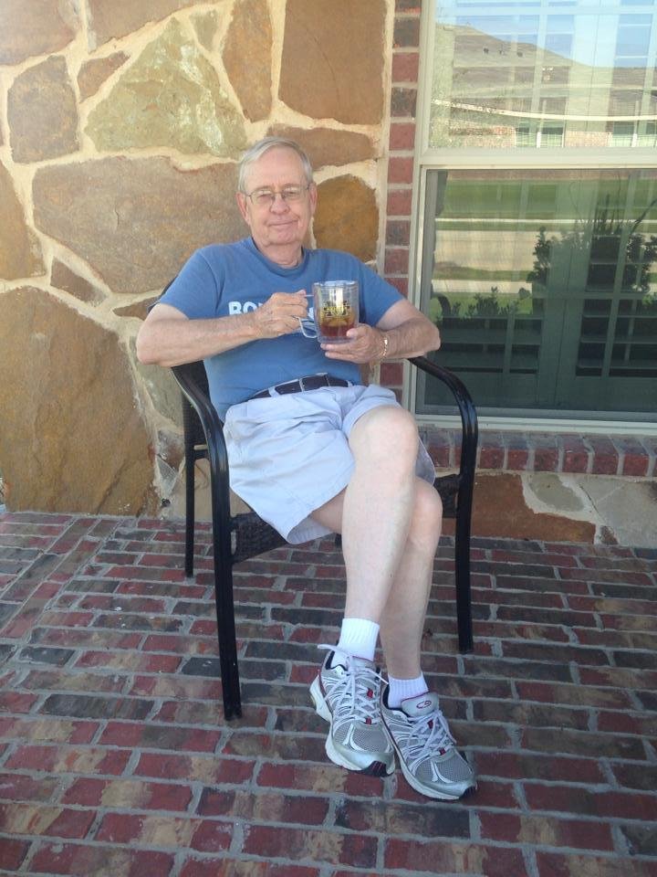 Relaxing with a nice glass of iced tea on the front porch of the TX home!