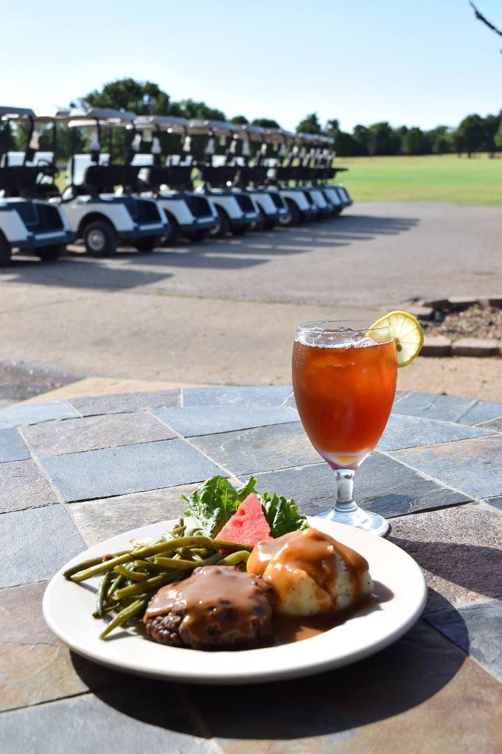 Today's special at The Denison Golf and Country Club, Old Gun and Rod Club, 19th Hole Bar and Grill. Hamburger Steak, with Mashed Potatoes, Green Beans, and Brown Gravy. Come and Get You Some!