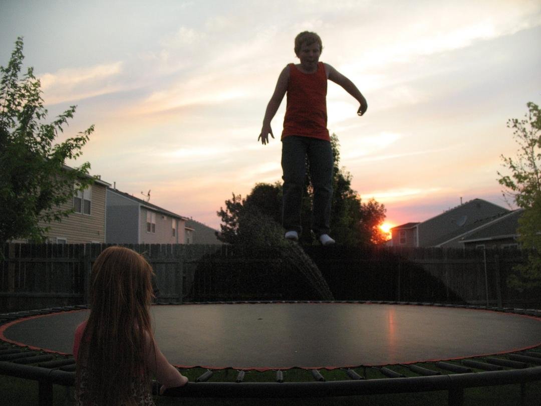 Crockett getting in a good jump on the trampoline at home in Boise