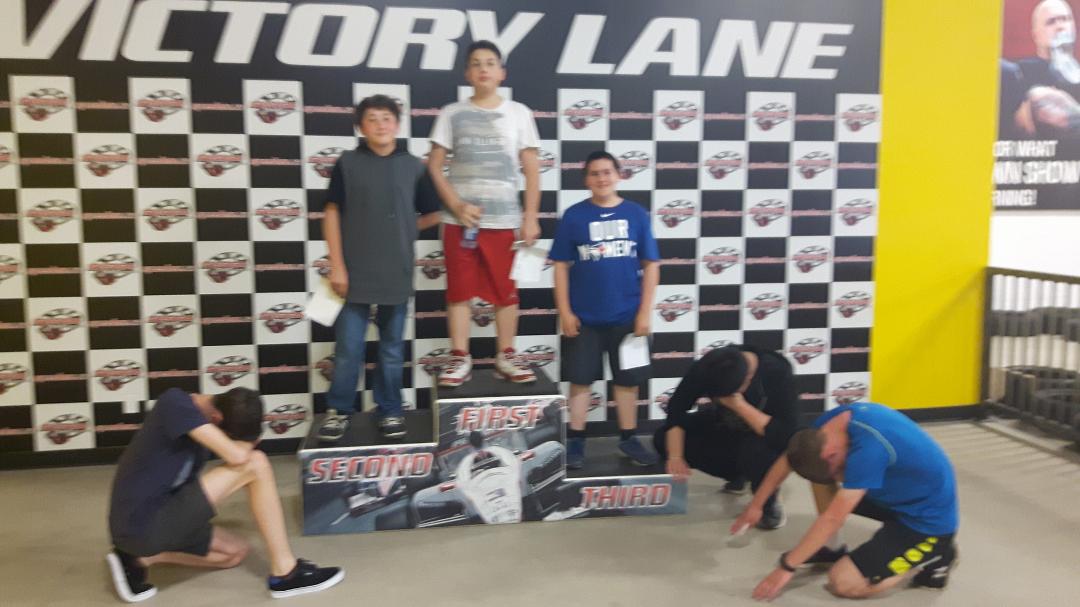 Jake Costley birthday party at speeders. There are the winners and then all the rest bow down . Right Cole Tymchuk