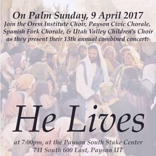 Reminder on your calendar of the Payson Civic Chorale combined event on Sunday April 9th. Come enjoy the gift of the season.