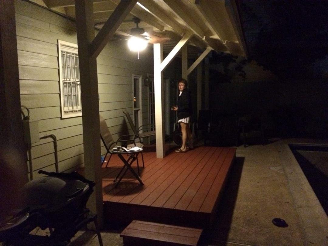 Here's our little back porch we just completed. Haven't placed the good furniture yet.
