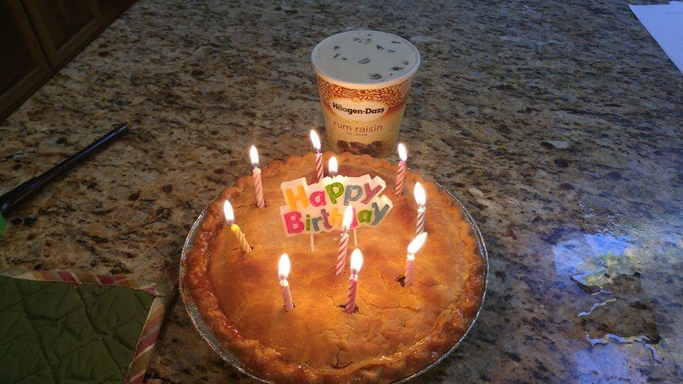Apple pie and rum raisin ice cream on my birthday. It doesn't get any better than that!