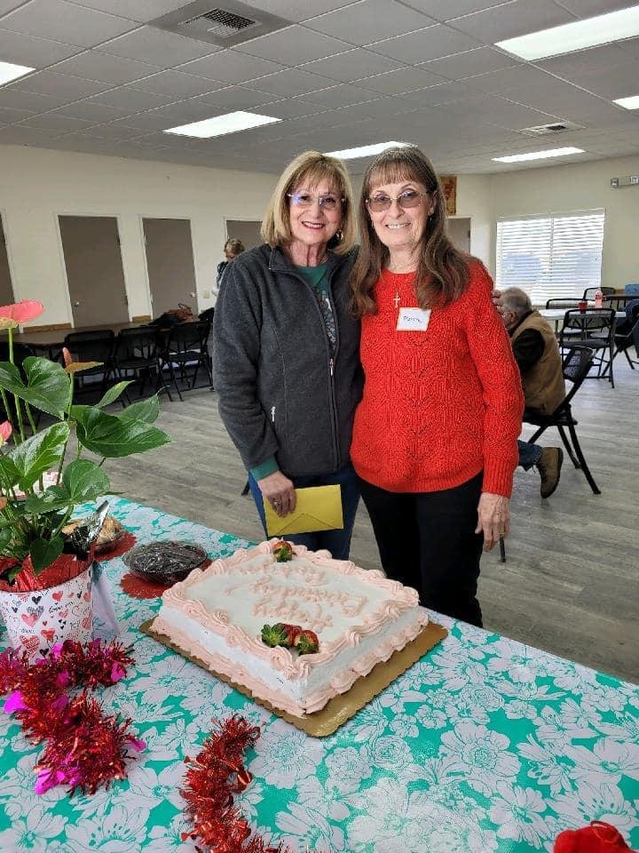 At Bunco, me and Jeanne, and my beautiful strawberry whipped cream cake.🎂