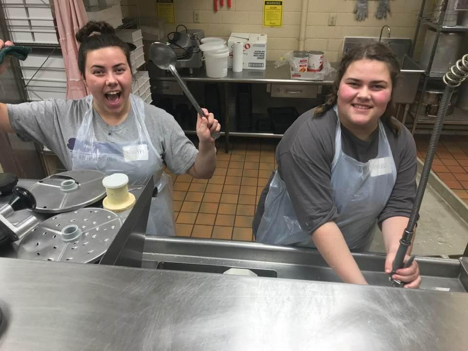 My girls helping with the dishes at the midland university community thanksgiving. They rocked it.
