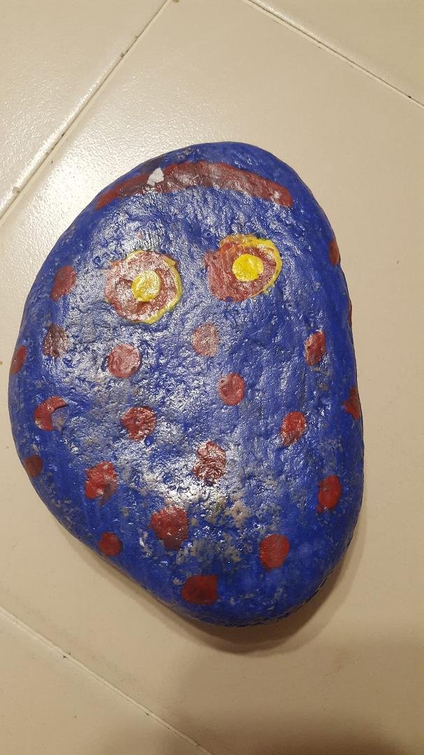 Jaeden found a library rock on our walk with Colby this morning.