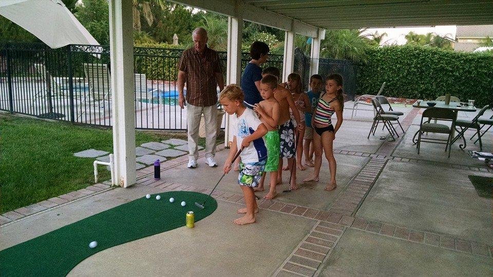 Labor Day with six of the seven grand kids. They had lots of fun with the golf practice putting green on the patio after a dip in the pool.