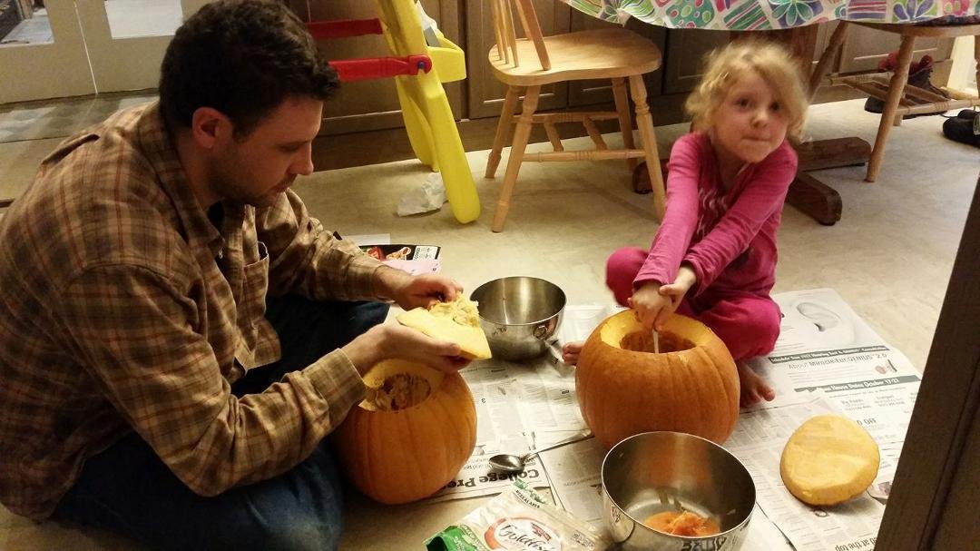 Pumpkin time with Unkle Bill and last swim in the pool for the year.  Lots of fun at our house!