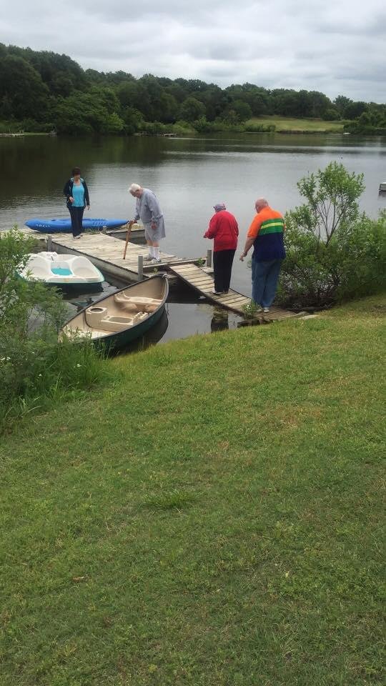 Mary and Jim helping Donna and Richard navigate the pier
