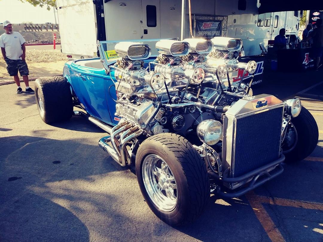 Ford roadster with dual engines & dual blowers on each engine. Hot August Nights, Reno, NV (2017)