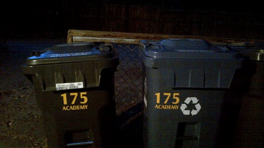 Just sooooo excited; New garbage and recycling containers arrived last week from City. Address lettering by moi.